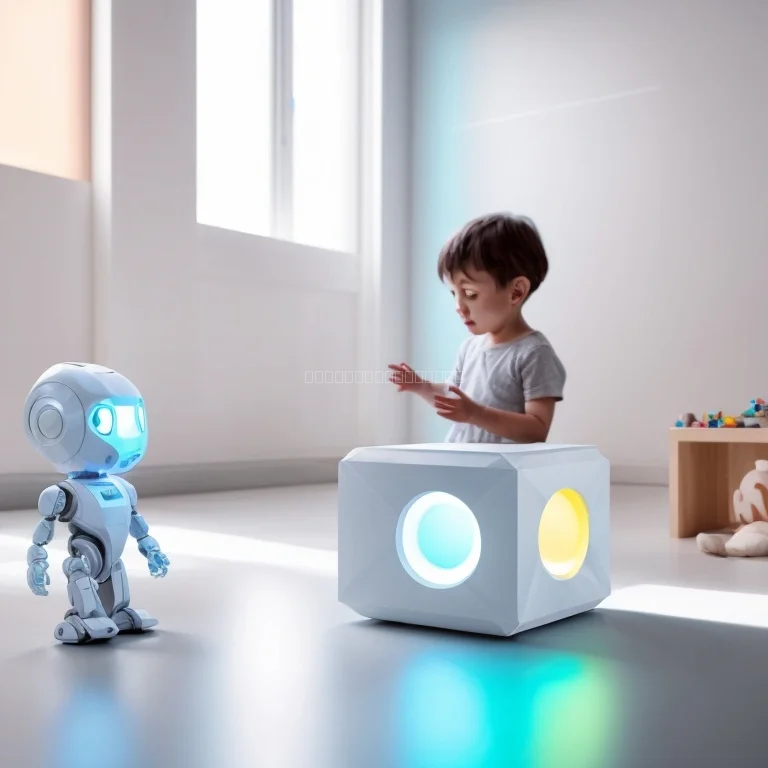 Enfant jouant avec un robot éducatif